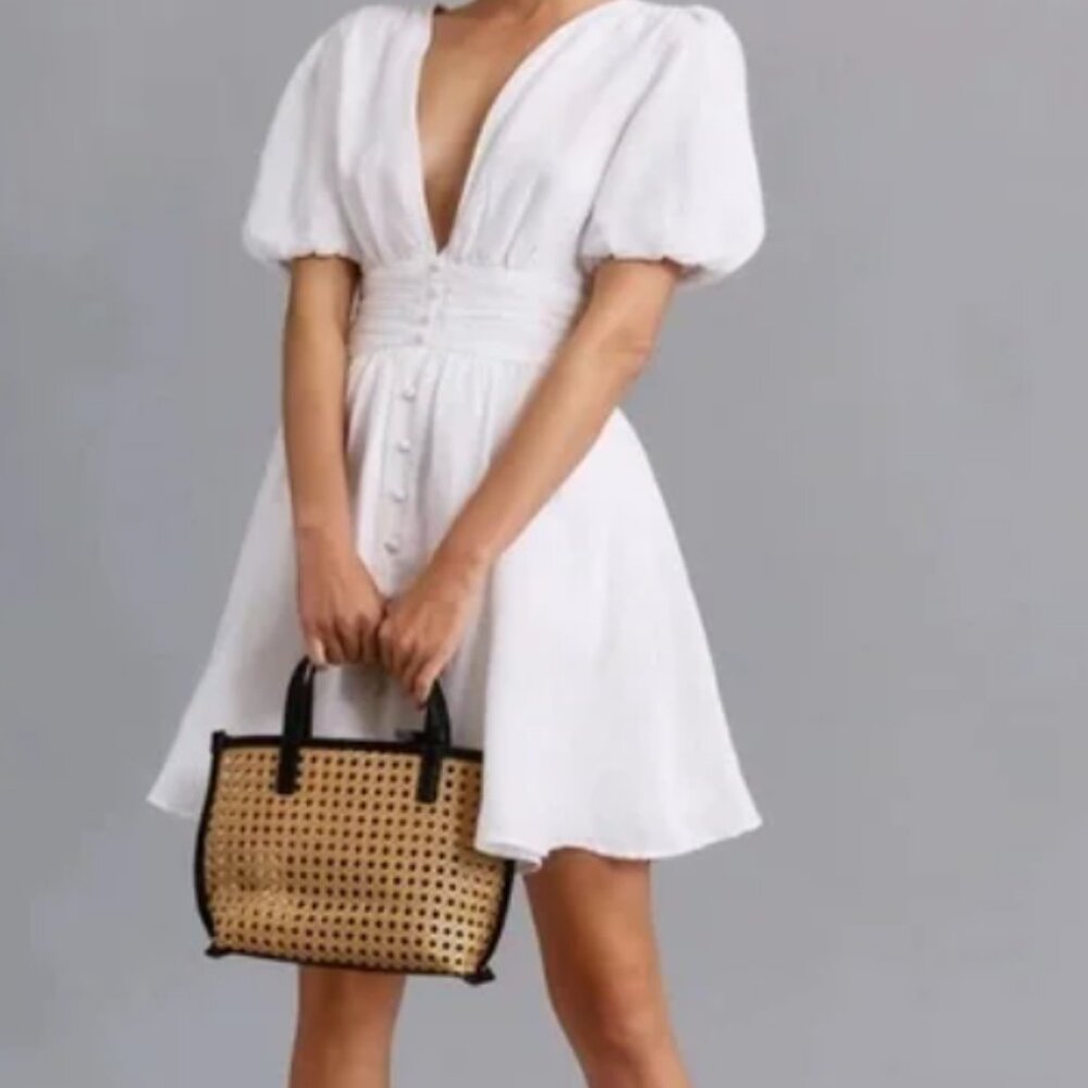 Anthropologie The Katerina Button-Front White Mini Dress, Size Med